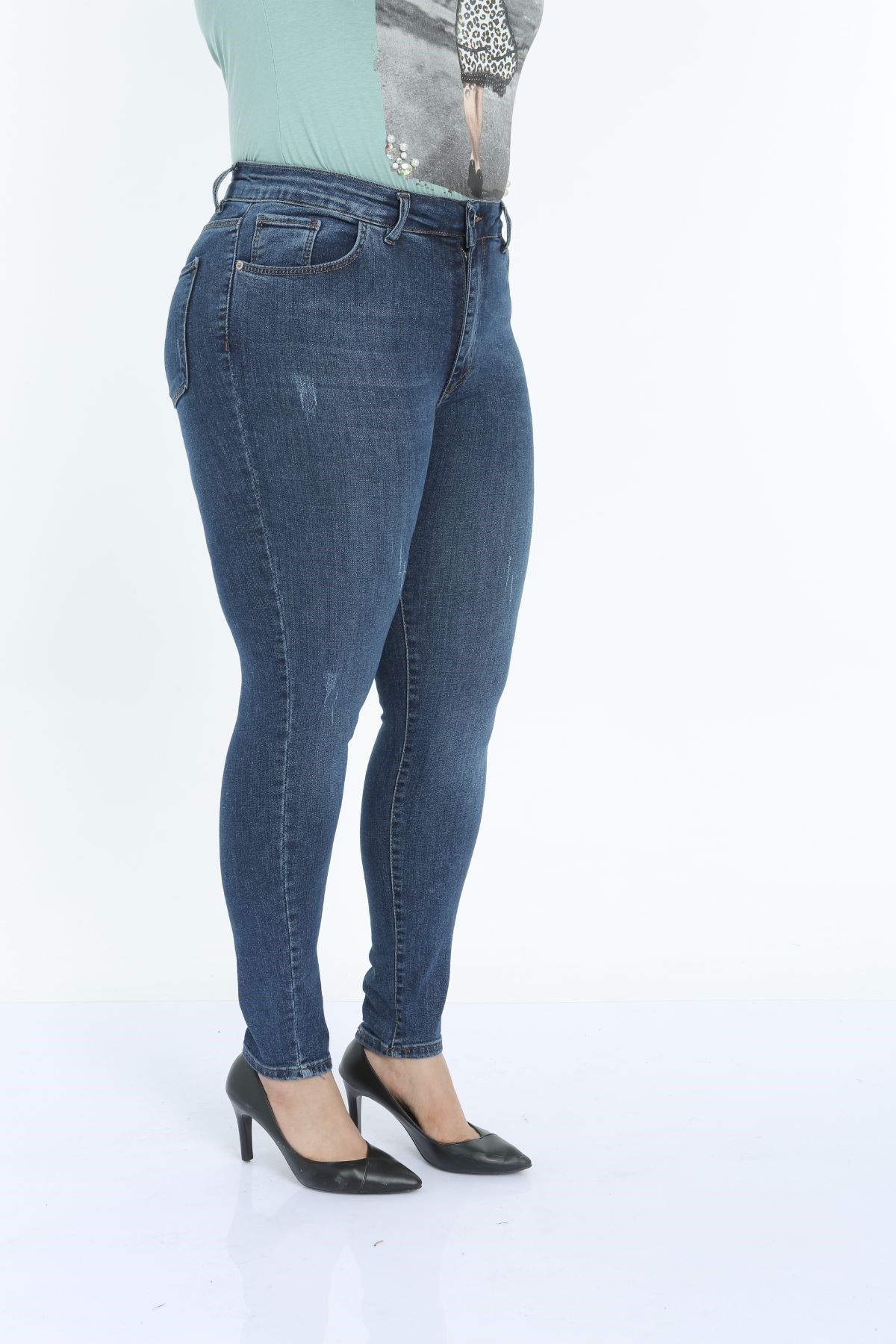 Kadın Siyah Düz Kesim Büyük Beden Kot Pantolon Jean