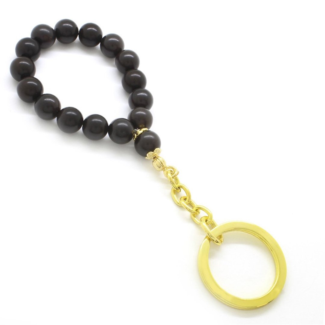Black Naturel Wood-Gold Çelik Kombinli Tesbih Tesbih Anahtarlık