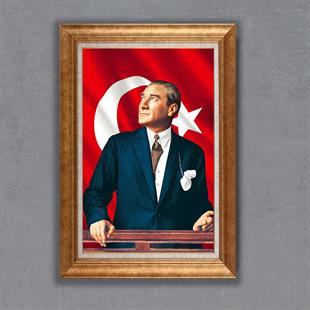 ALTIN ÇERÇEVELİ ATATÜRK BAYRAK TABLO