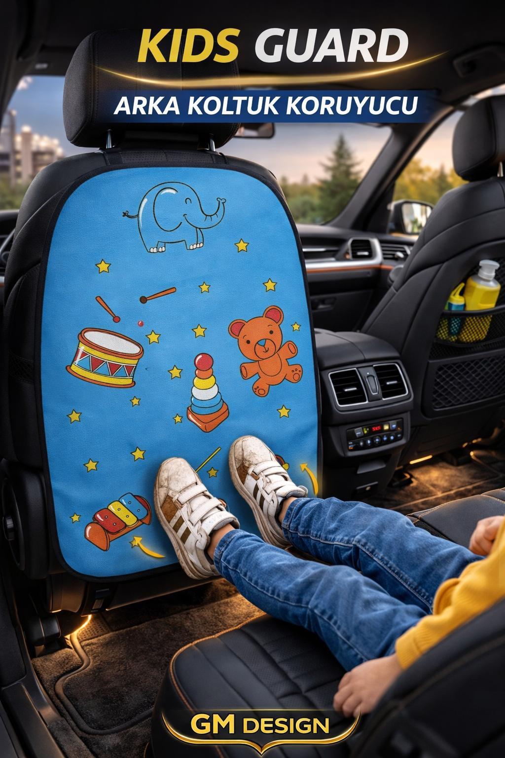 Kids Guard Eğlenceli Mavi Fil Oto Koltuk Arkası Koruyucu – Su Geçirmez - Leke Tutmaz