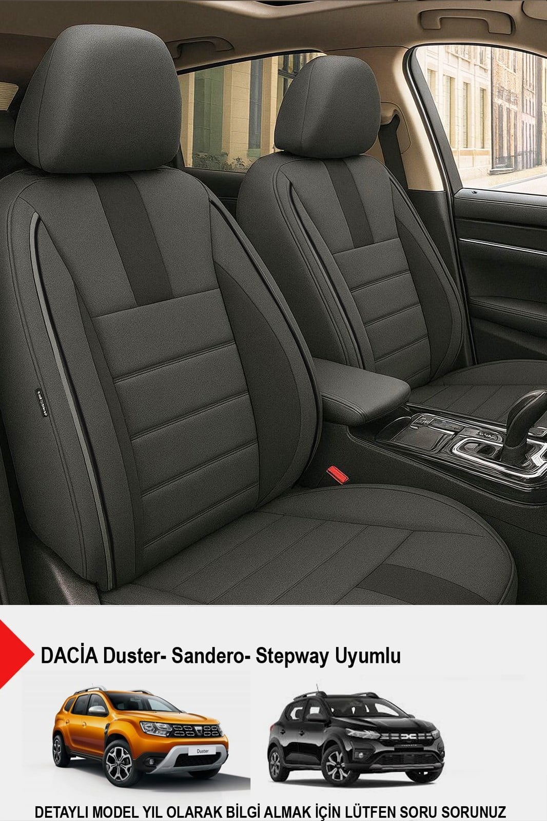 Oniks Füme Oto Koltuk Kılıfı (DACİA Sandero-Stepway-Duster Uyumlu)