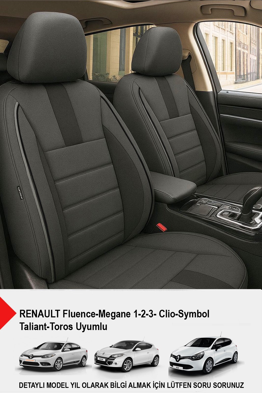 Oniks Füme Tay Tüyü Oto Koltuk Kılıfı(RENAULT Fluence-Megan 1-2-3-Clio-Symbol-Tailant-Toros Uyumlu)