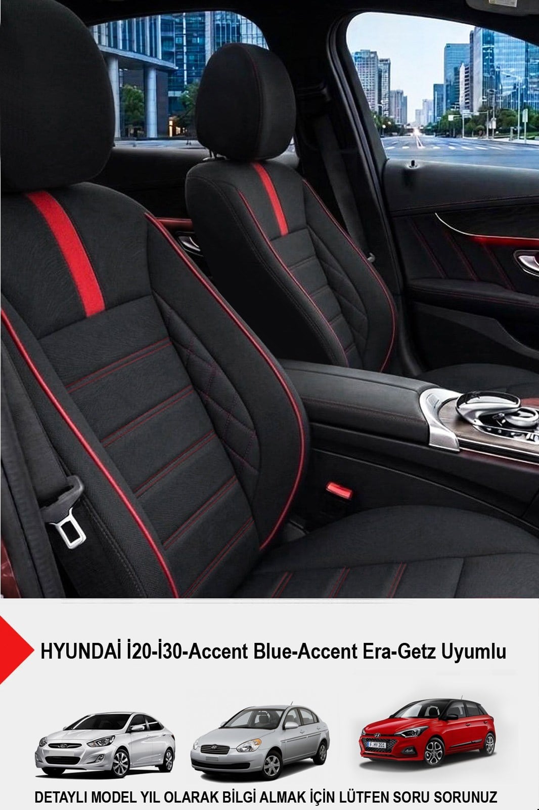 Oniks Kırmızı Oto Koltuk Kılıfı -(HYUNDAİ İ20-İ30-Accent-Blue-Era-Getz Uyumlu)