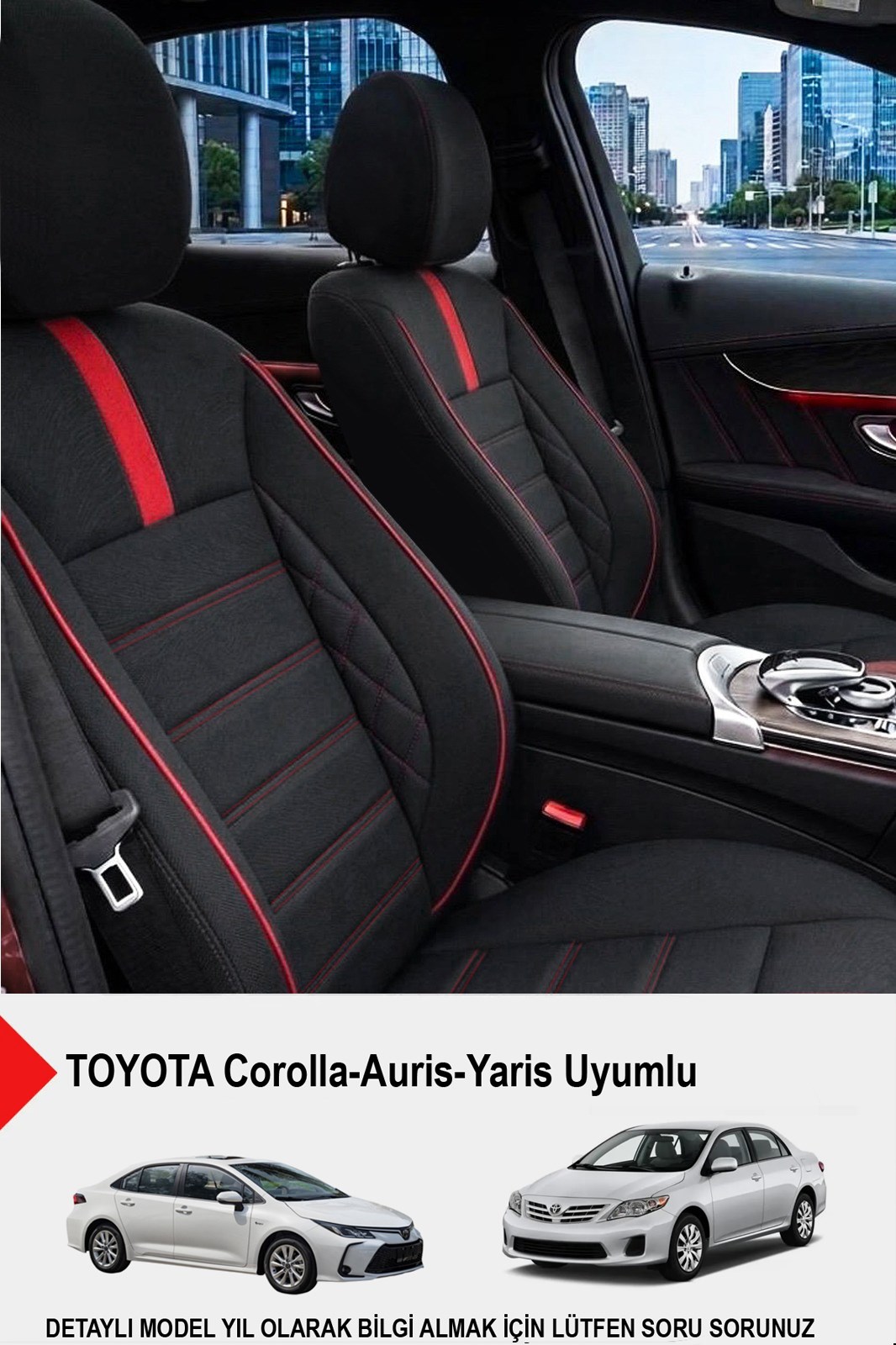 Oniks Kırmızı Tay Tüyü Oto Koltuk Kılıfı-(TOYOTA Corollo-Auris-Yaris İle Uyumlu)