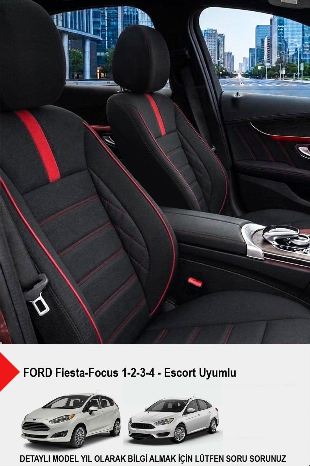 Oniks Kırmızı Tay Tüyü Oto Koltuk Kılıfı-(FORD Focus-Fiesta-Escort İle Uyumlu)