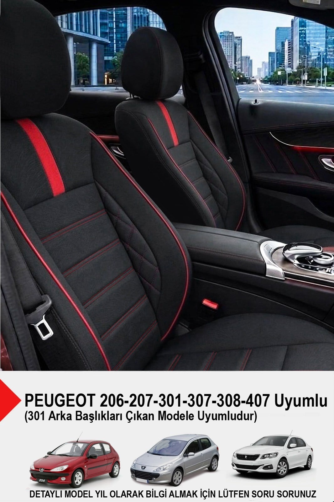 Oniks Kırmızı Tay Tüyü Oto Koltuk Kılıfı-(PEUGEOT 206-207-208-306-307-407- Uyumlu)