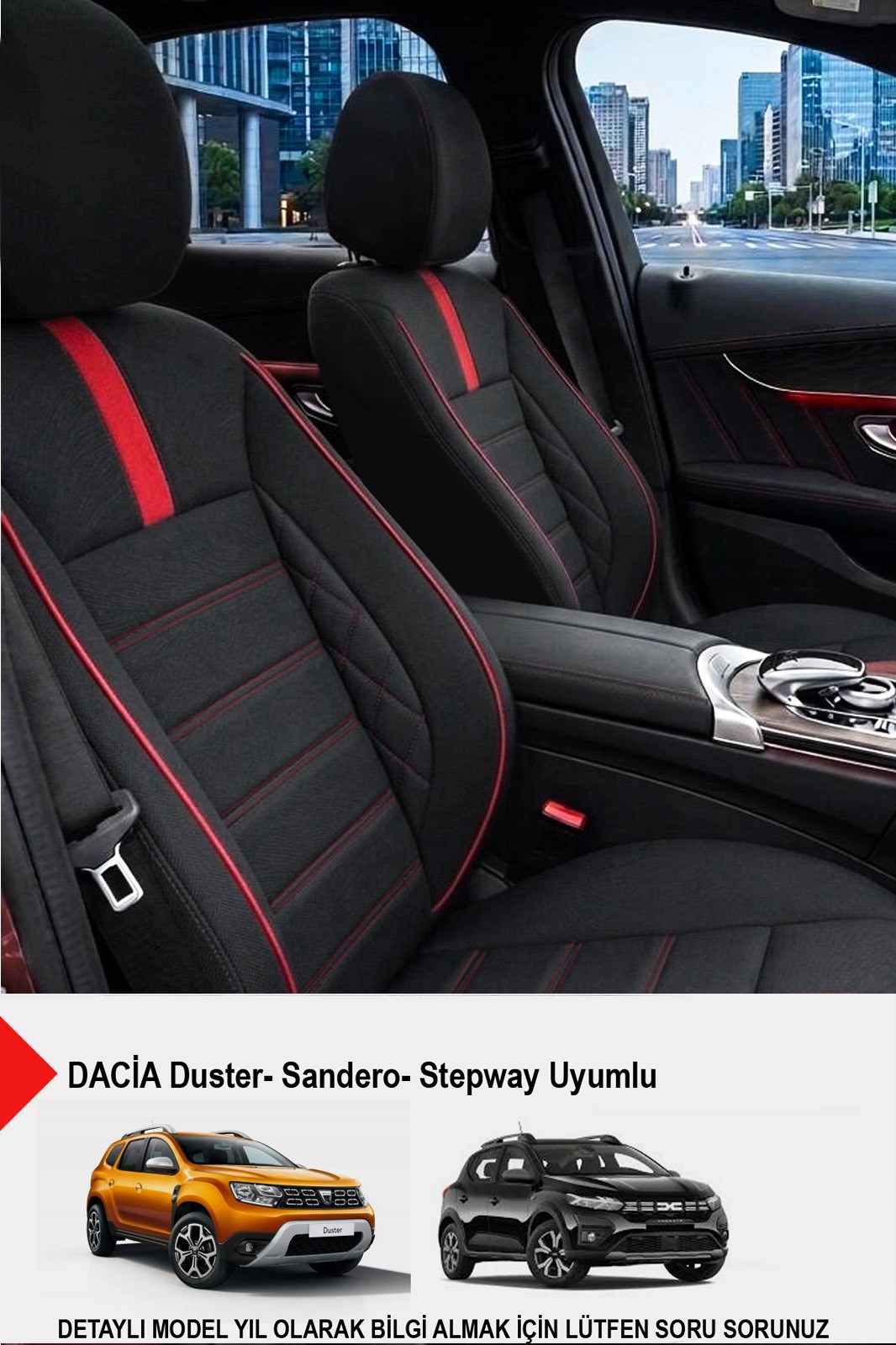 Oniks Kırmızı Tay Tüyü Oto Koltuk Kılıfı-(DACİA Sandero-Stepway-Duster Uyumlu)