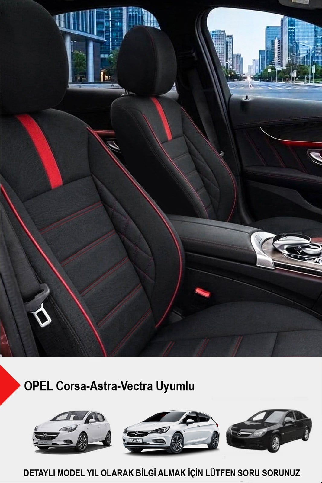 Oniks Kırmızı Tay Tüyü Oto Koltuk Kılıfı-(OPEL Corsa-Astra-Vectra İle Uyumlu)