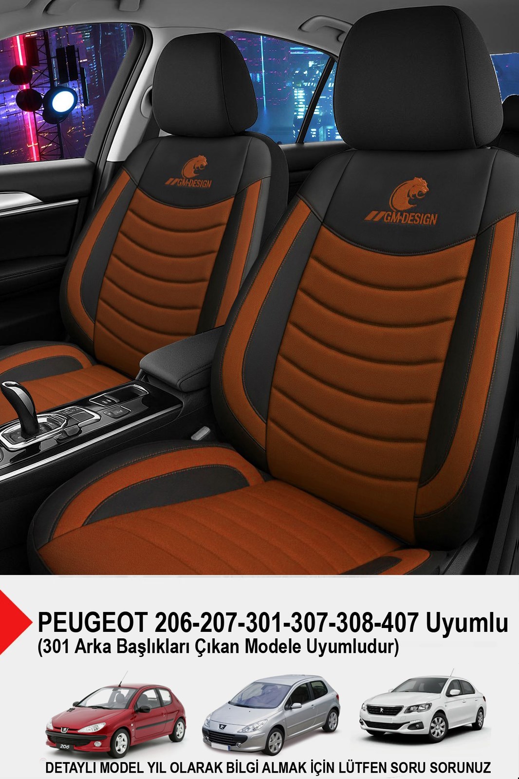 Panther Serisi Taba Keten Kumaş Oto Koltuk Kılıfı (Peugeot 206-207-208-306-307-407- Uyumlu)