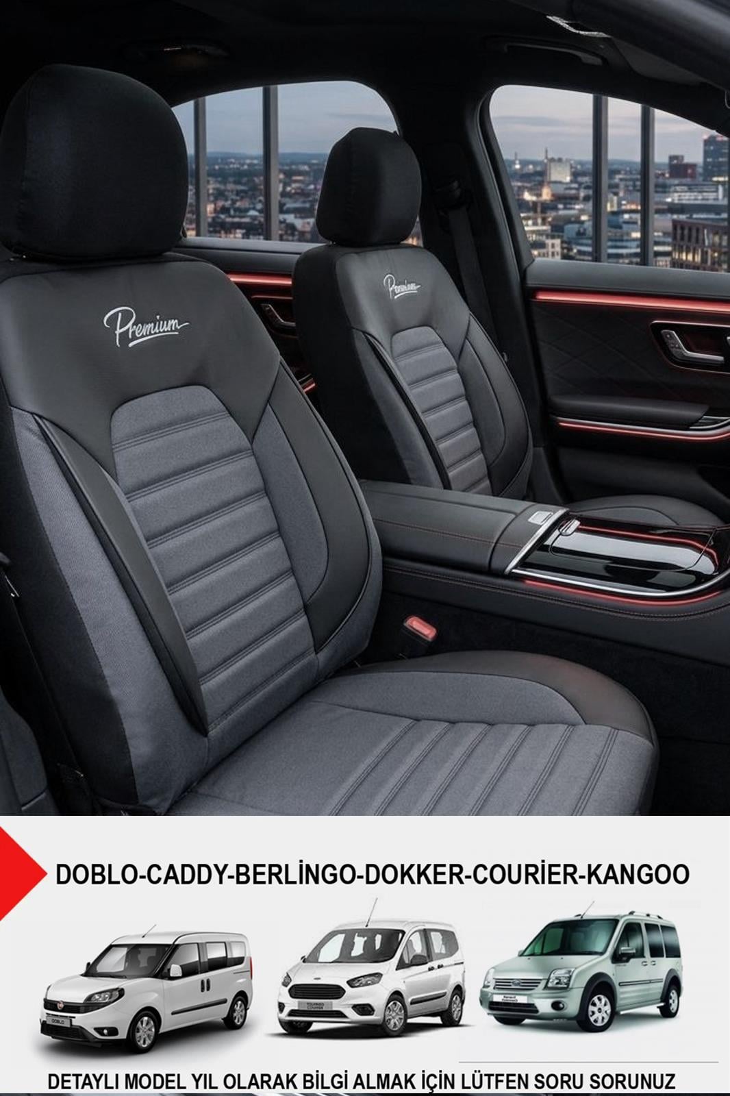 Premium Serisi Lüks Keten Üniversal Füme Ticari Oto Koltuk Kılıfı (DOBLO-CADDY-BERLİNGO-DOKKER-COURİER-KANGOO UYUMLU)