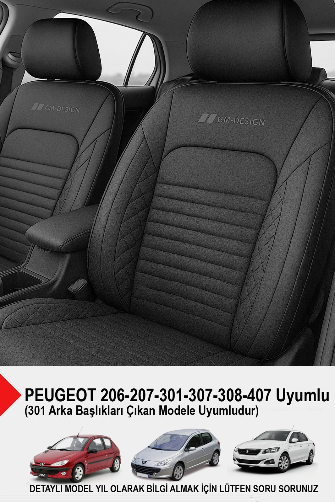  İstanbul Serisi Siyah Deri Oto Koltuk Kılıfı (PEUGEOT 206-207-208-306-307-407- Uyumlu)