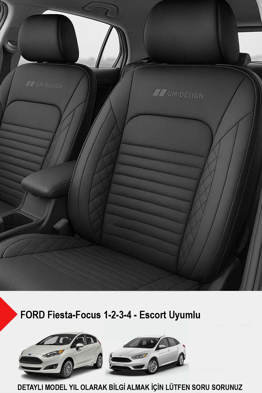  İstanbul Serisi Siyah Deri Oto Koltuk Kılıfı (FORD Focus-Fiesta-Escort Uyumlu)