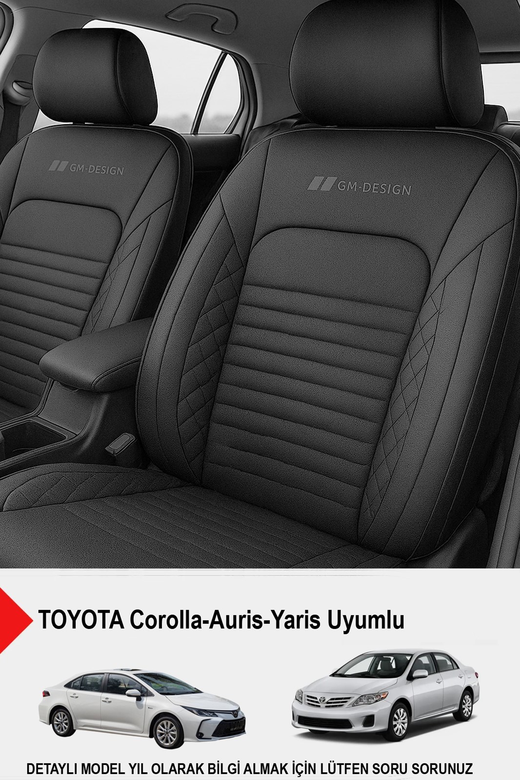  İstanbul Serisi Siyah Deri Oto Koltuk Kılıfı (TOYOTA Corolla-Auris-Yaris Uyumlu)