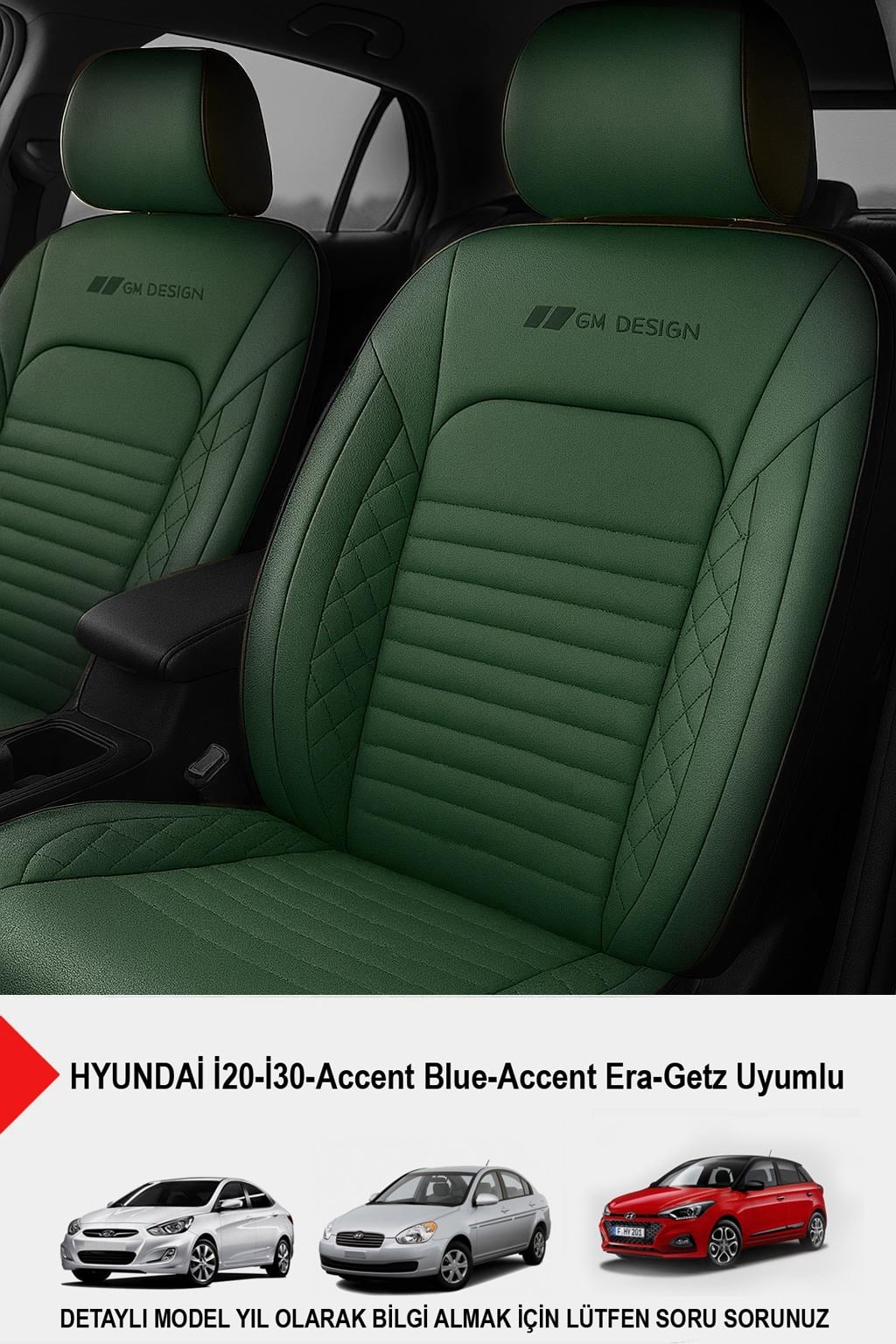  İstanbul Yeşil Serisi Deri Oto Koltuk Kılıfı (HYUNDAİ İ20-İ30-Accent-Blue-Era-Getz Uyumlu)