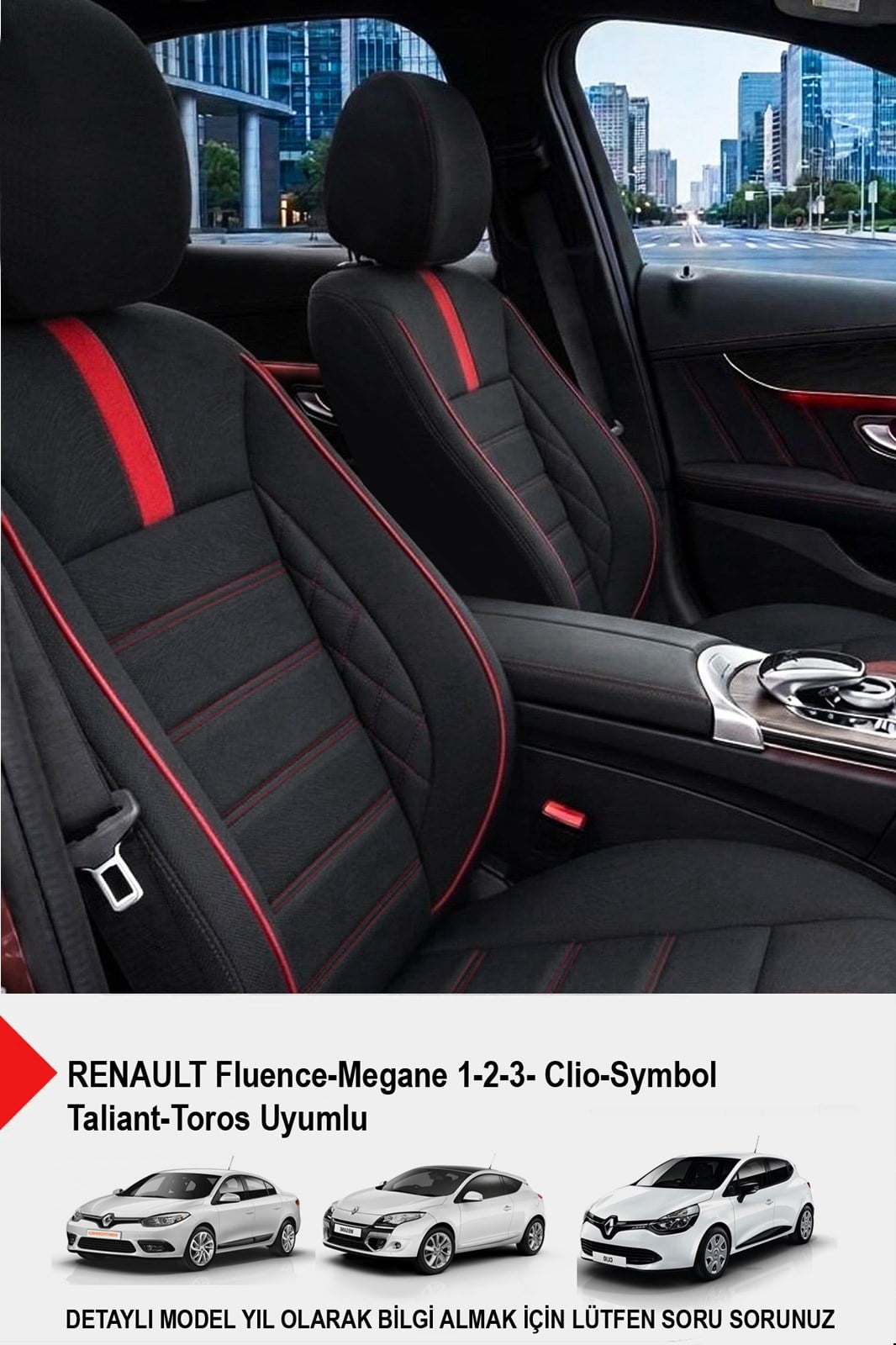  Oniks Kırmızı Tay Tüyü Oto Koltuk Kılıfı-(RENAULT Fluence-Megan 1-2-3-Clio-Symbol-Tailant-Toros)