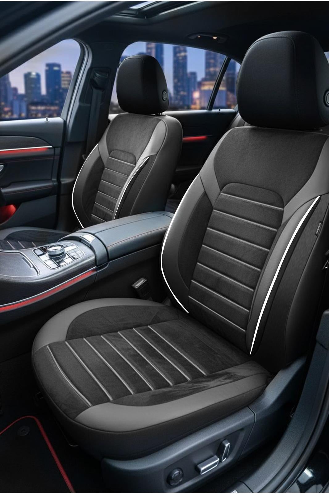 Alcantara Serisi Lüks Üniversal Beyaz Oto Koltuk Kılıfı - 5 Kotuk Tam Set