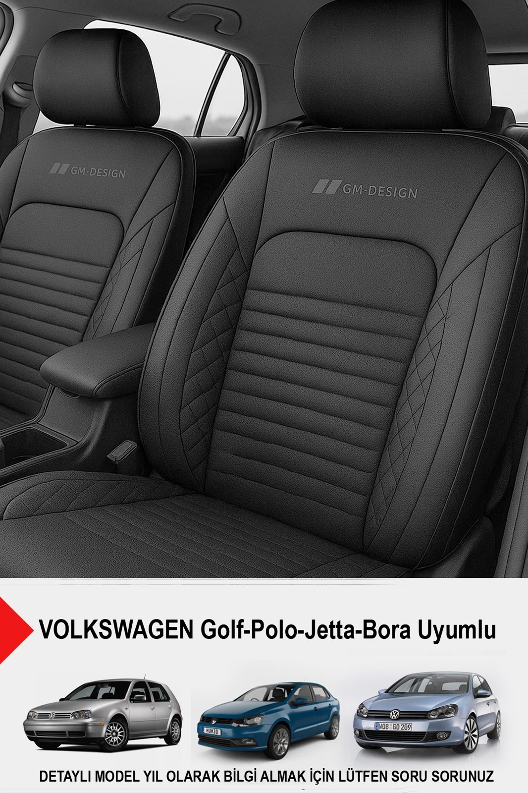 İstanbul Serisi Siyah Deri Oto Koltuk Kılıfı (VOLKSWAGEN Bora-Golf-Jetta-Polo Uyumlu)