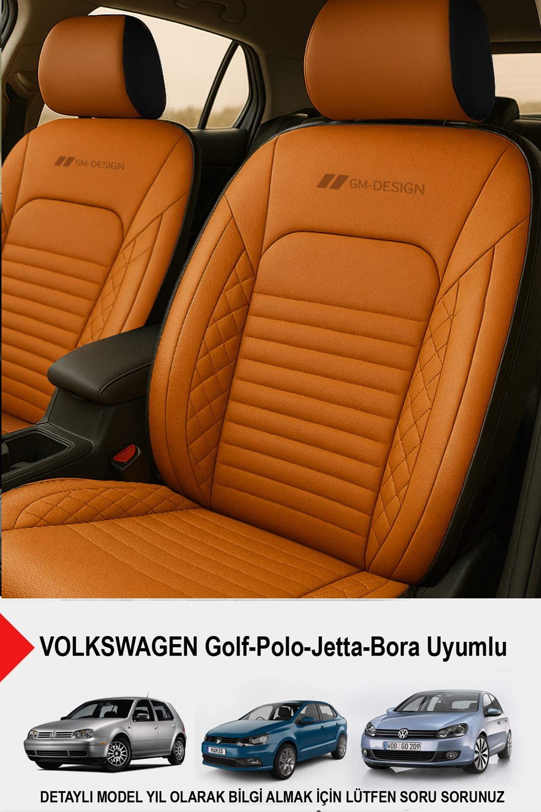 İstanbul Serisi Taba Deri Oto Koltuk Kılıfı (VOLKSWAGEN Bora-Golf-Jetta-Polo Uyumlu)