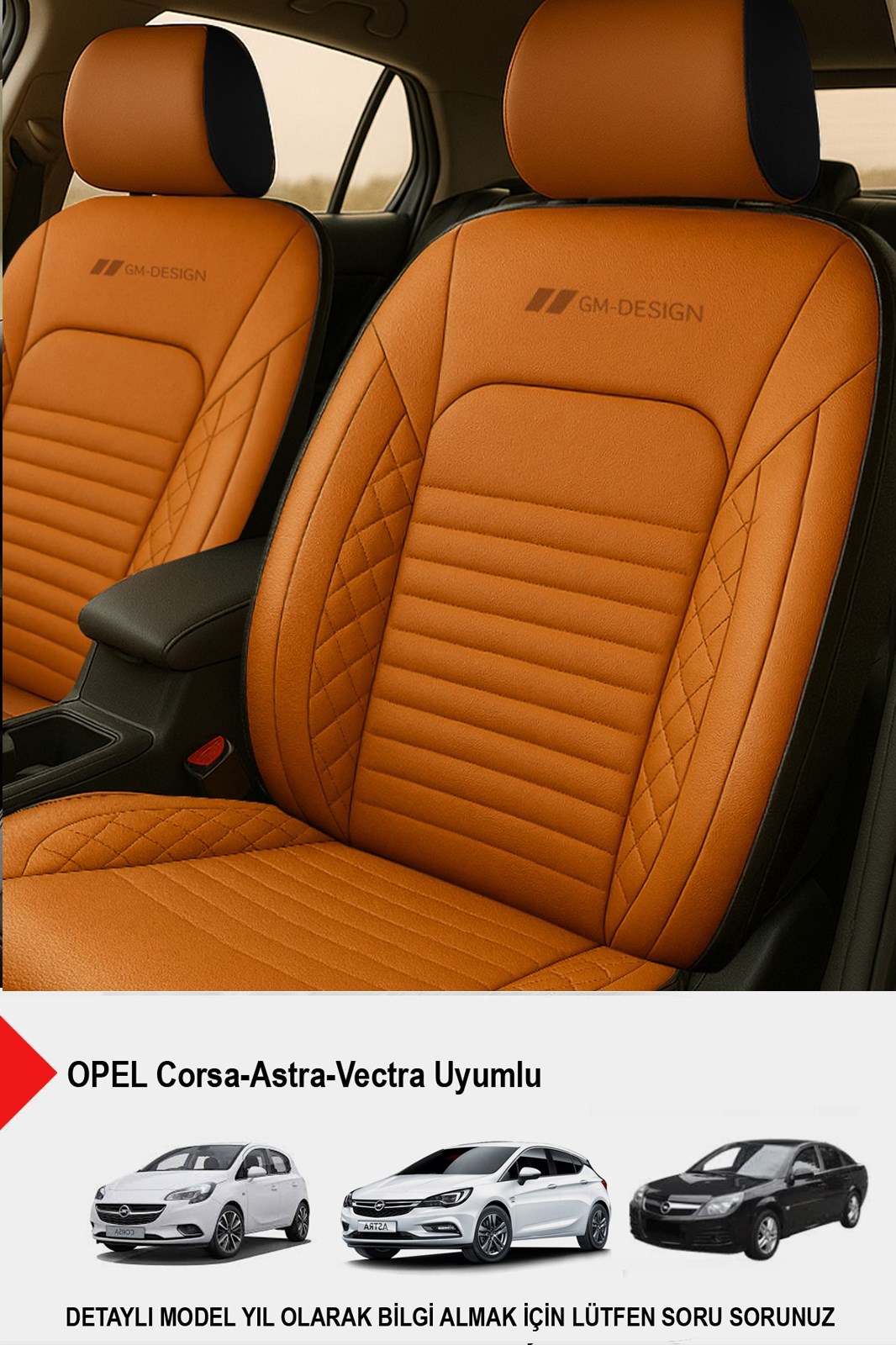 İstanbul Serisi Taba Deri Oto Koltuk Kılıfı (OPEL Corsa-Astra-Vectra Uyumlu)