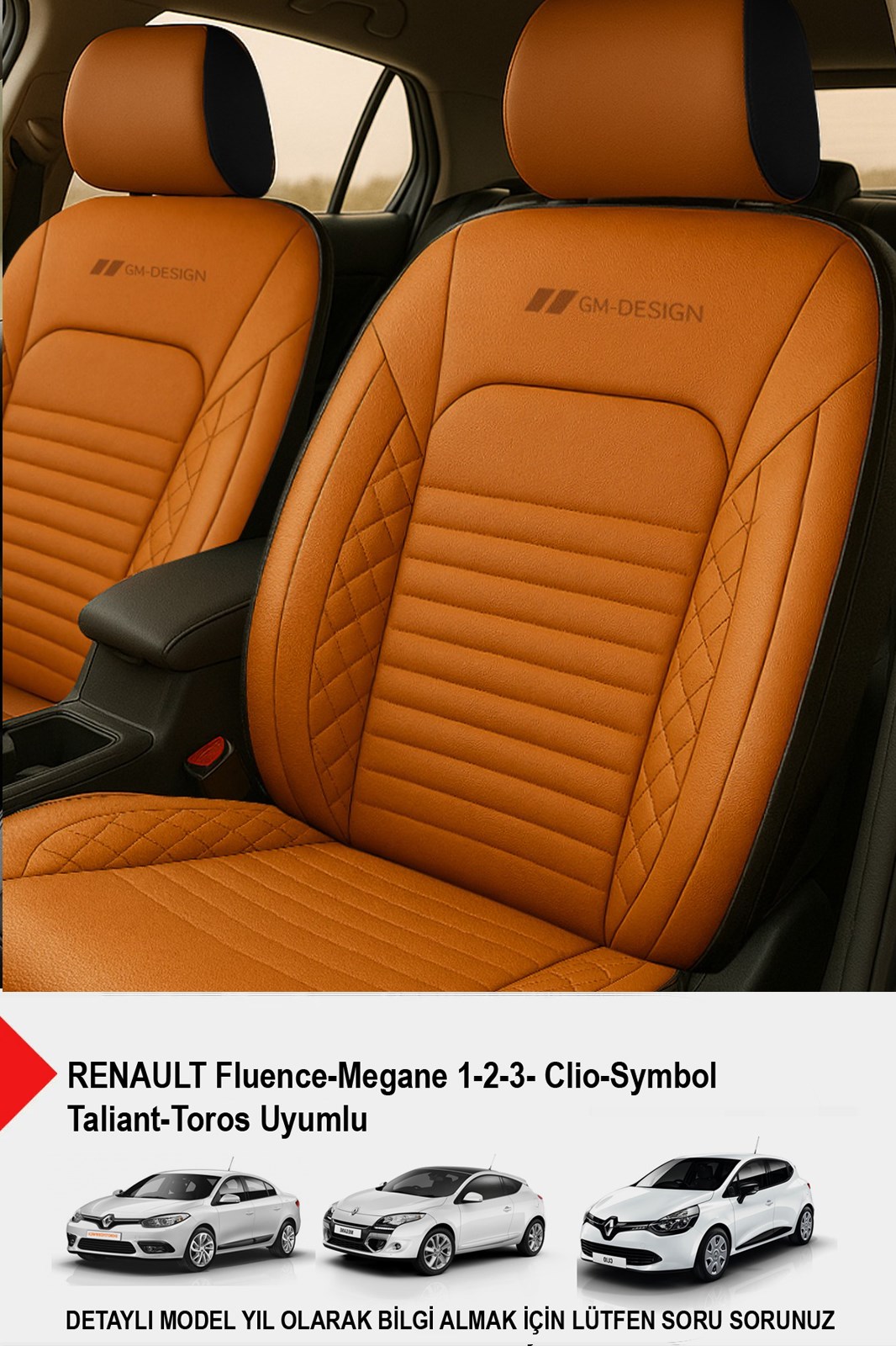 İstanbul Serisi Taba Deri Oto Koltuk Kılıfı (RENAULT Fluence-Megan 1-2-3-Clio-Symbol-Tailant-Toros)