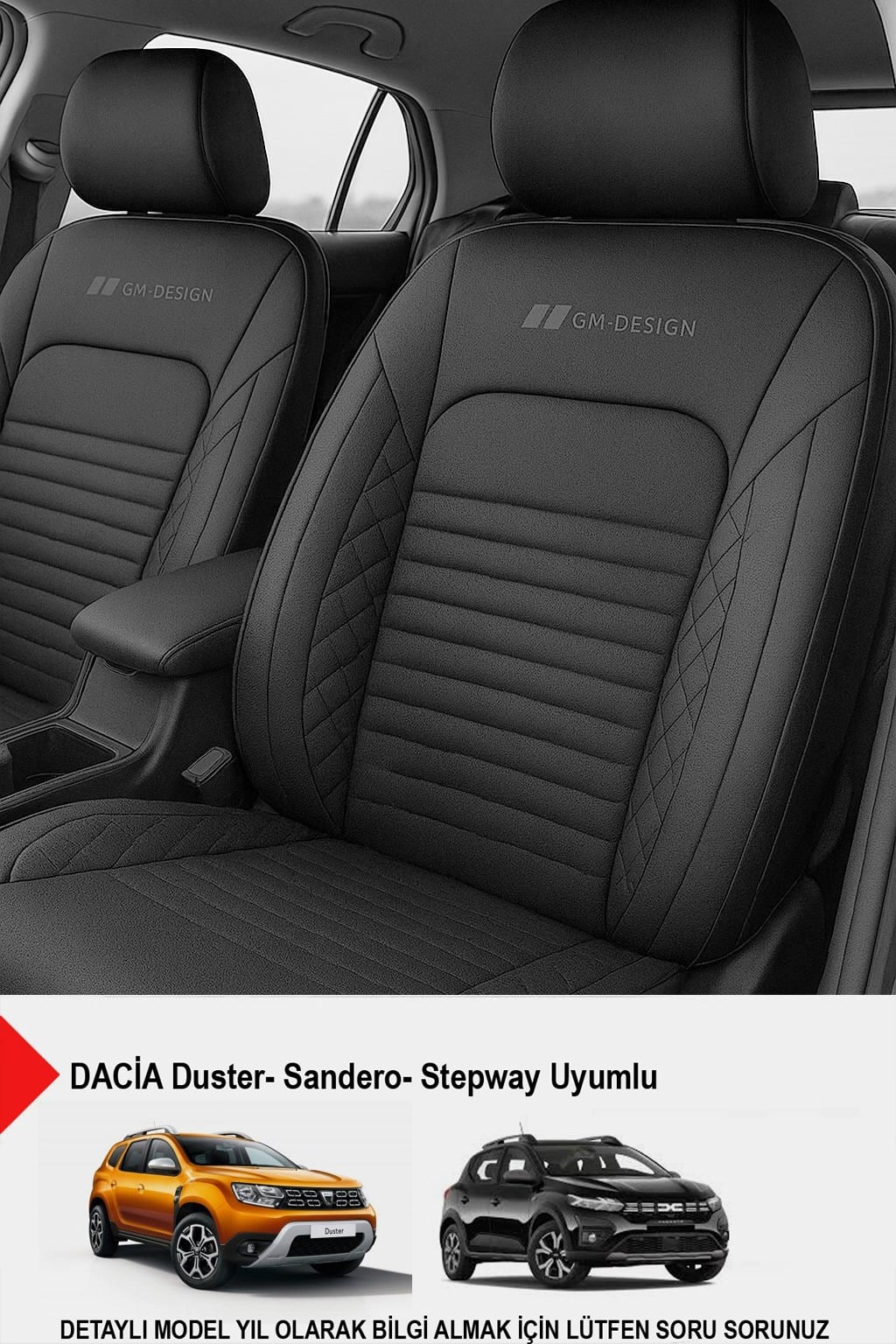 İstanbul Siyah Serisi Deri Oto Koltuk Kılıfı (DACİA Sandero-Stepway-Duster Uyumlu)