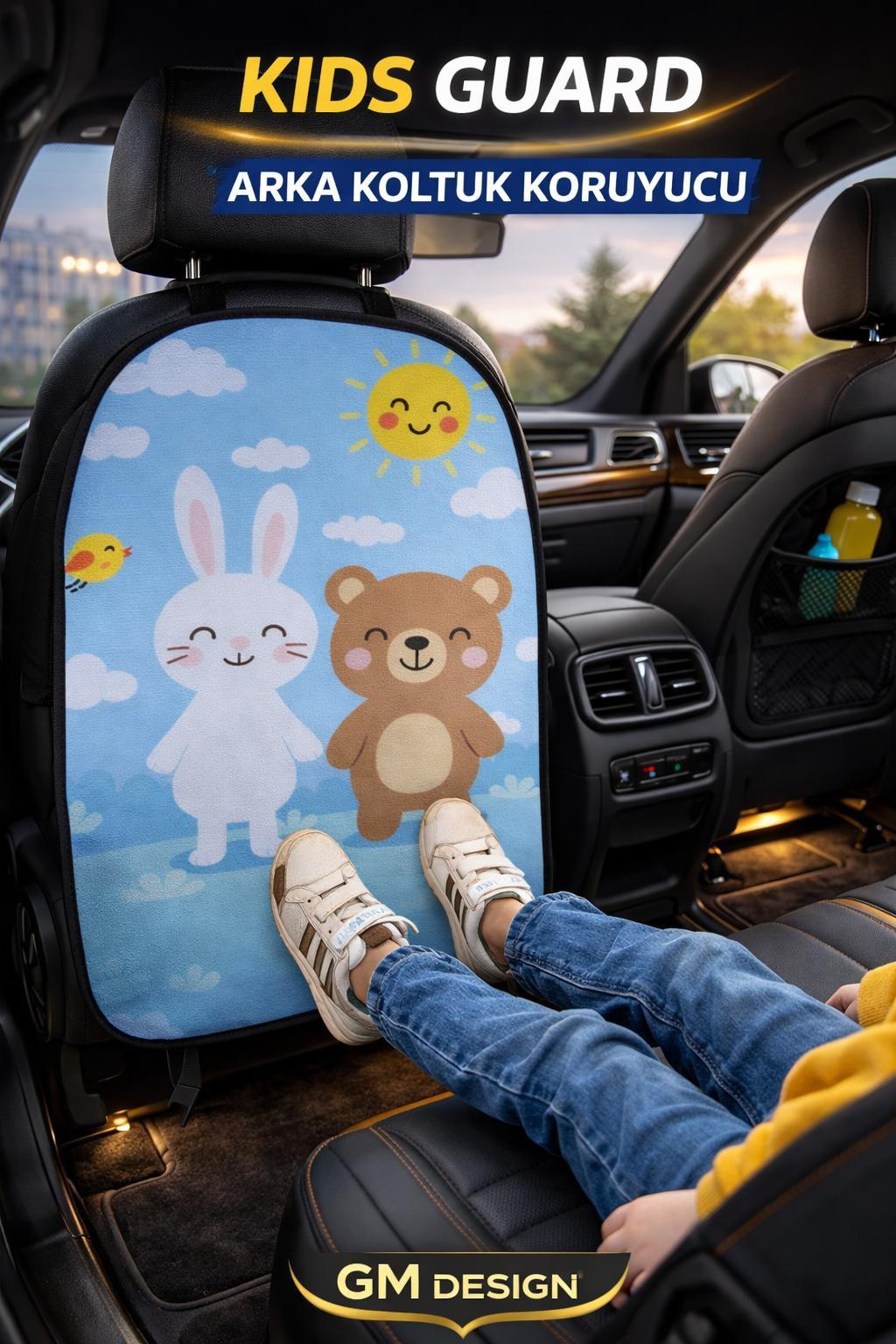 Kids Guard Eğlenceli Tavşan-Ayıcık Oto Koltuk Arkası Koruyucu – Su Geçirmez - Leke Tutmaz