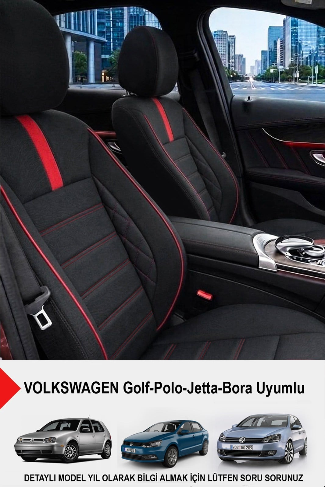 Oniks Kırmızı Tay tüyü Oto Koltuk Kılıfı-(VOLKSWAGEN Bora-Golf-Jetta-Polo Uyumlu)