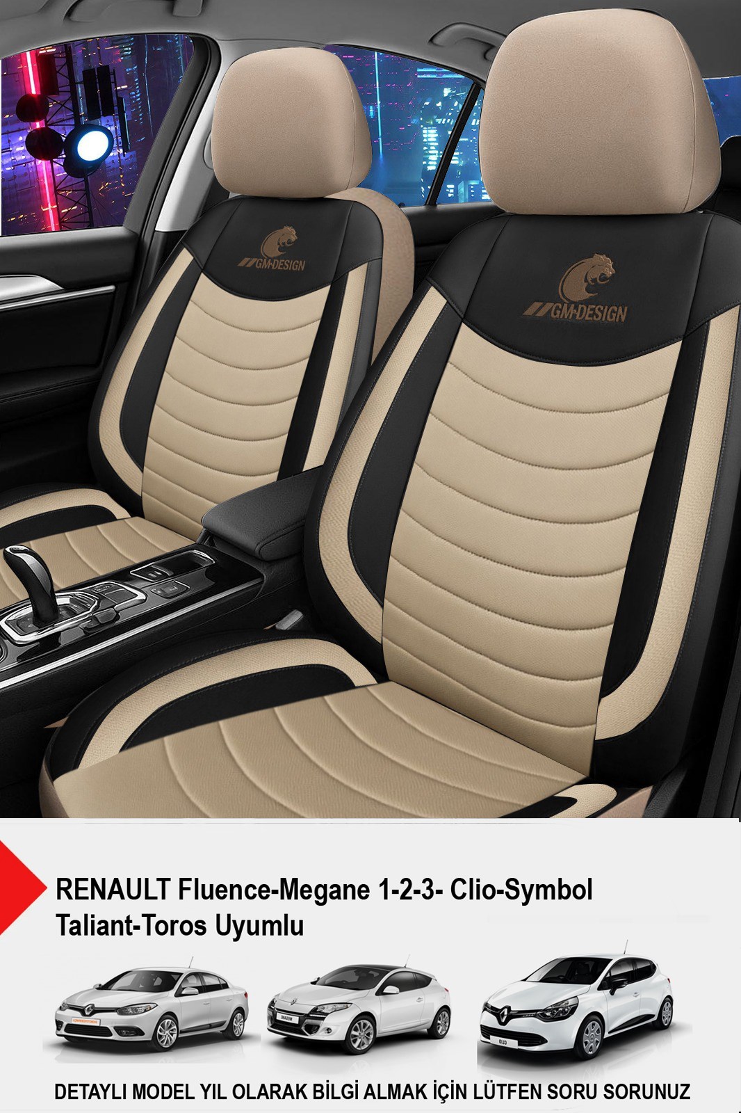 Panther Serisi Bej Keten Kumaş Oto Koltuk Kılıfı (Renault Fluence-Megan 1-2-3-Clio-Symbol-Toros Uyumlu)