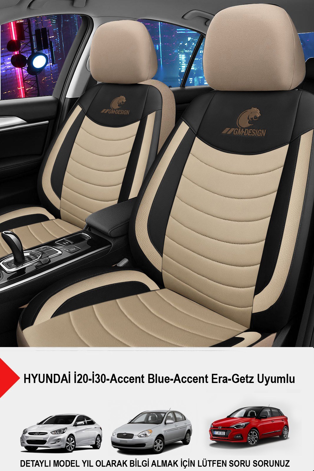Panther Serisi Bej Keten Kumaş Oto Koltuk Kılıfı (Hyundai I20-I30-Accent-Blue-Era-Getz Uyumlu)