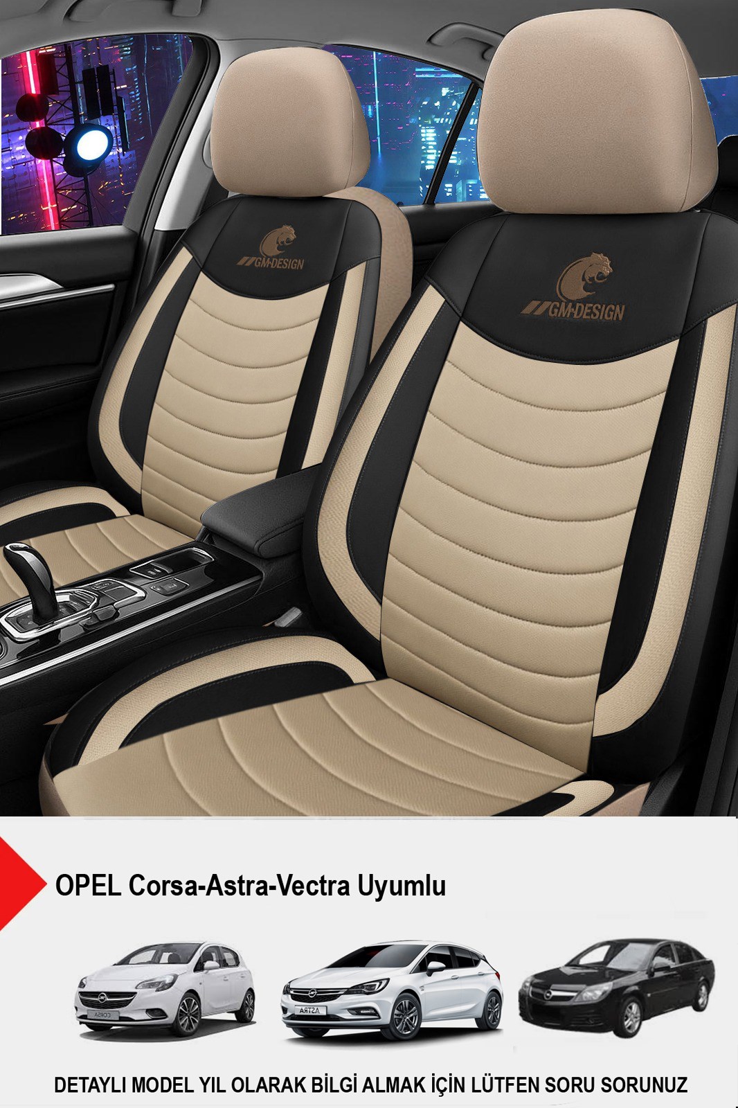 Panther Serisi Bej Keten Kumaş Oto Koltuk Kılıfı (Opel Corsa-Astra-Vectra Uyumlu)