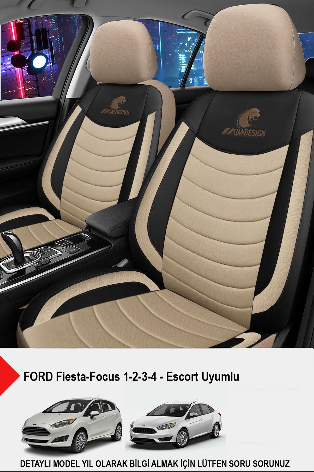 Panther Serisi Bej Keten Kumaş Oto Koltuk Kılıfı (Ford Focus-Fiesta-Escort Uyumlu)