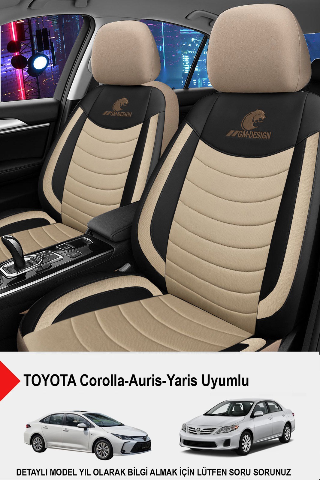 Panther Serisi Bej Keten Kumaş Oto Koltuk Kılıfı (Toyota Corolla-Auris-Yaris Uyumlu)