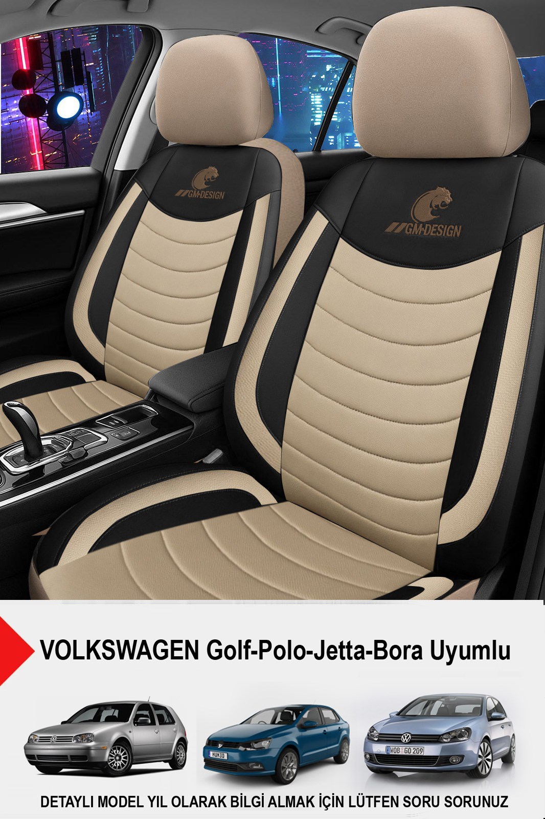 Panther Serisi Bej Keten Kumaş Oto Koltuk Kılıfı (Volkswagen Bora-Golf-Jetta-Polo Uyumlu)