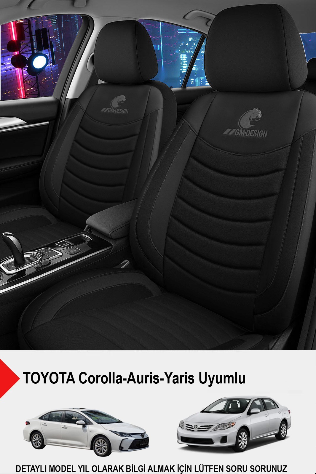 Panther Serisi Siyah Keten Kumaş Oto Koltuk Kılıfı (Toyota Corolla-Auris-Yaris Uyumlu)