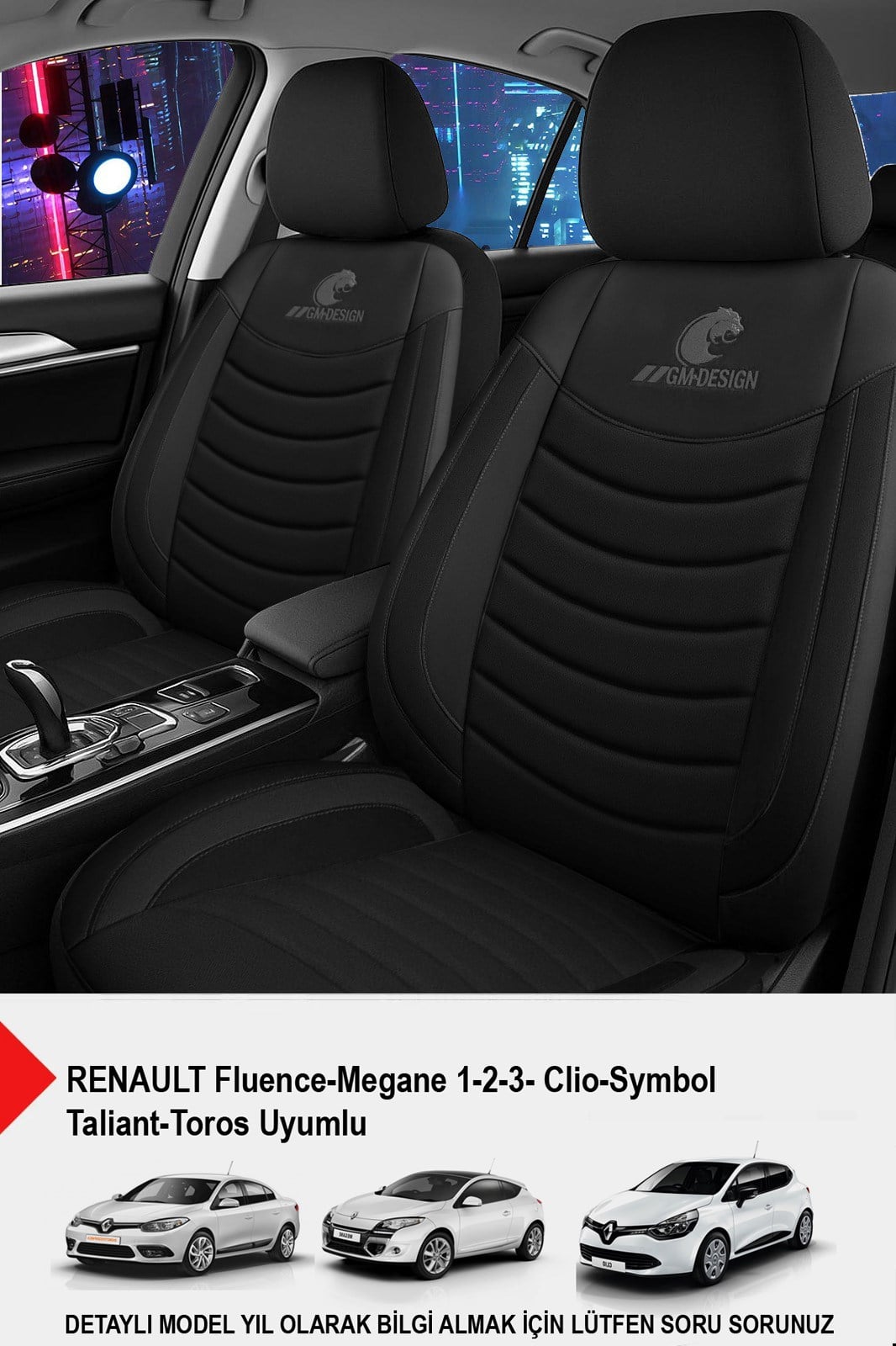 Panther Serisi Siyah Keten Kumaş Oto Koltuk Kılıfı (Renault Fluence-Megan 1-2-3-Clio-Symbol-Toros Uyumlu)