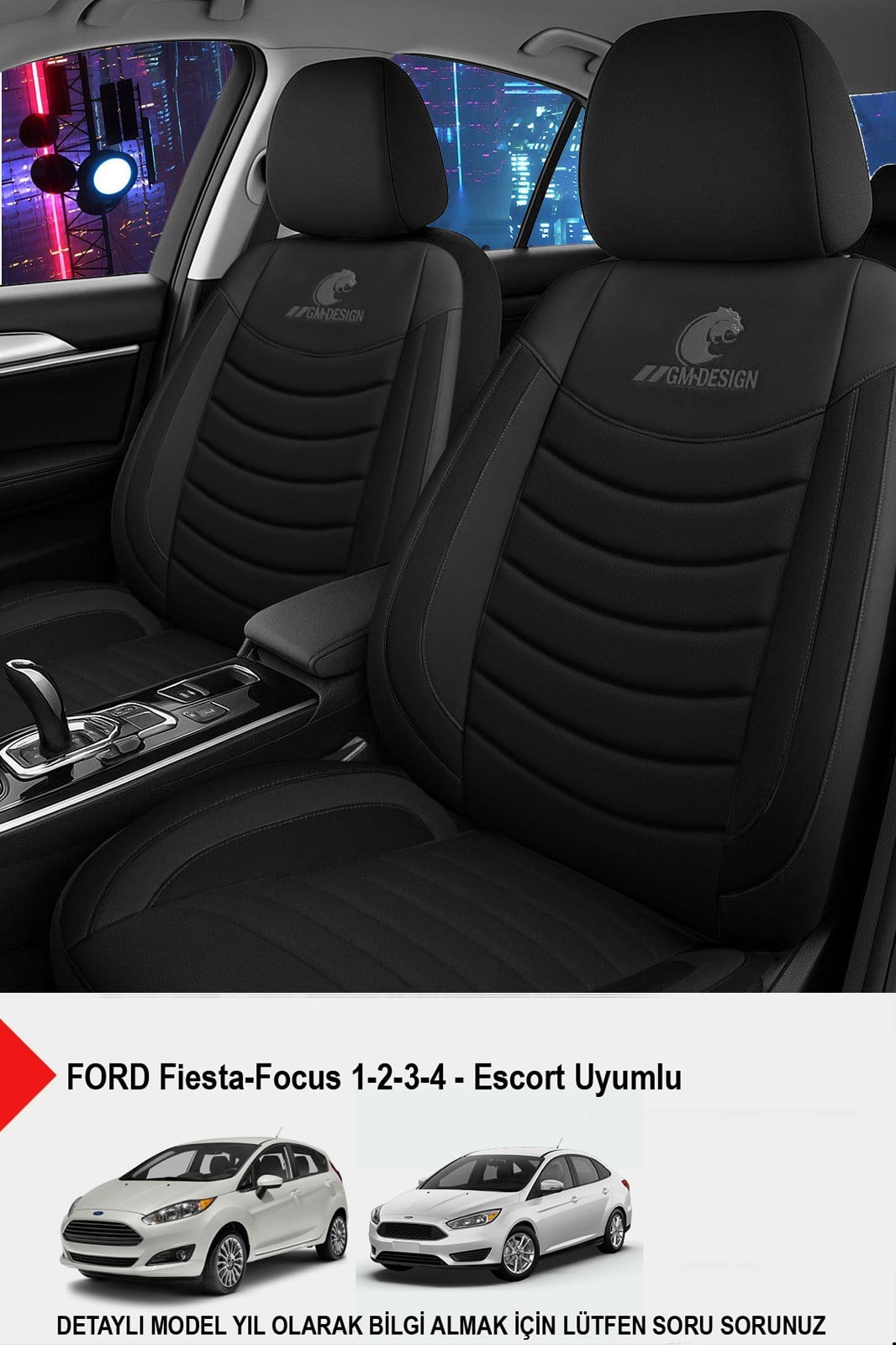 Panther Serisi Siyah Keten Kumaş Oto Koltuk Kılıfı (Ford Focus-Fiesta-Escort Uyumlu)