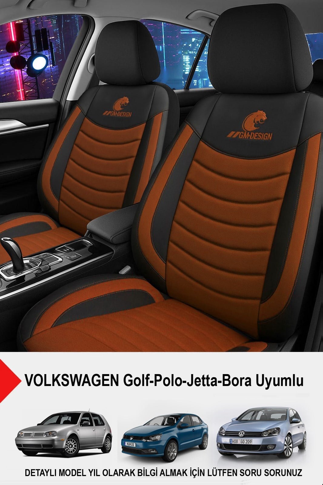 Panther Serisi Taba Keten Kumaş Oto Koltuk Kılıfı (Volkswagen Bora-Golf-Jetta-Polo Uyumlu)