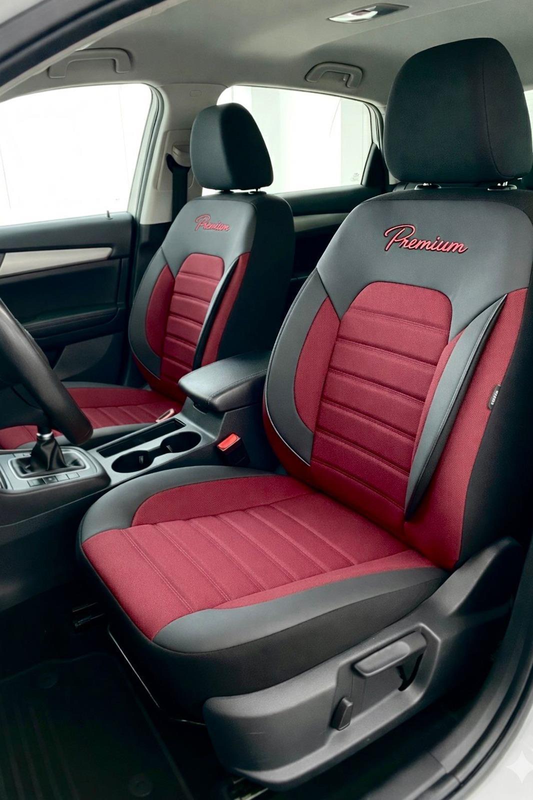 Premium Serisi Lüks Keten Üniversal Bordo Oto Koltuk Kılıfı - 5 Koltuk Tam Set