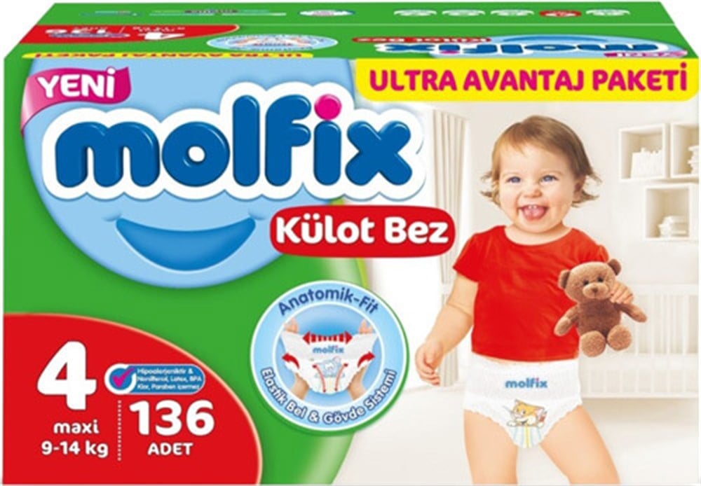 Molfix 4 Numara Maxi 136'lı Ultra Avantaj Paket Külot Bez
