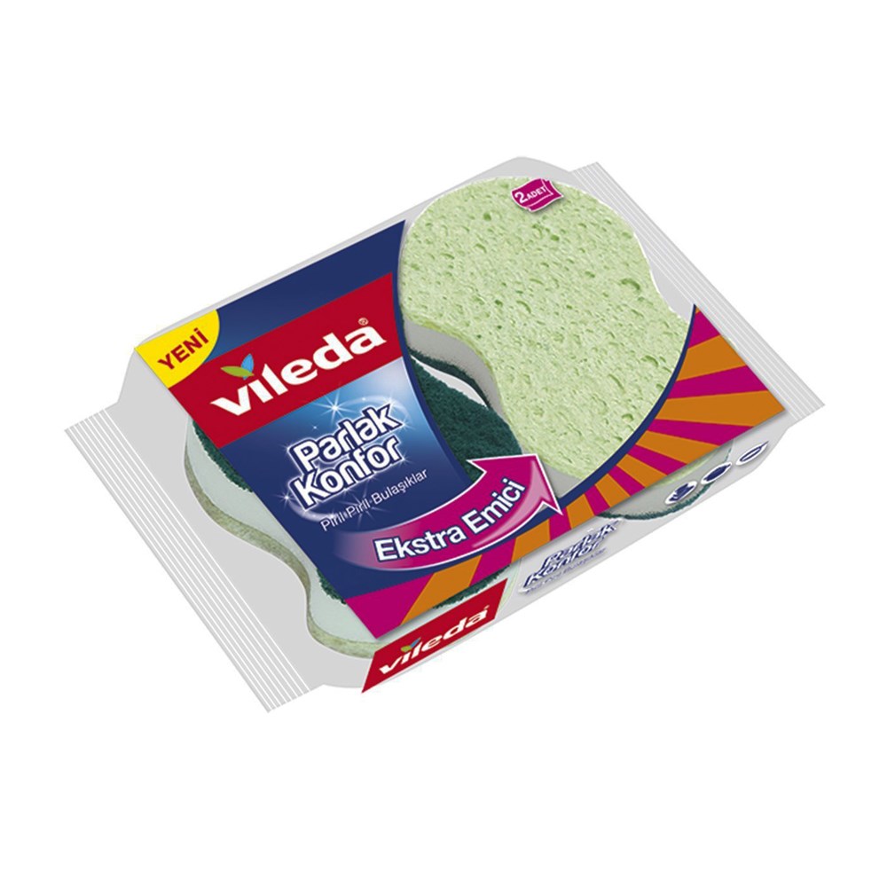 Vileda Parlak Konfor Oluklu Süngeri 1+1