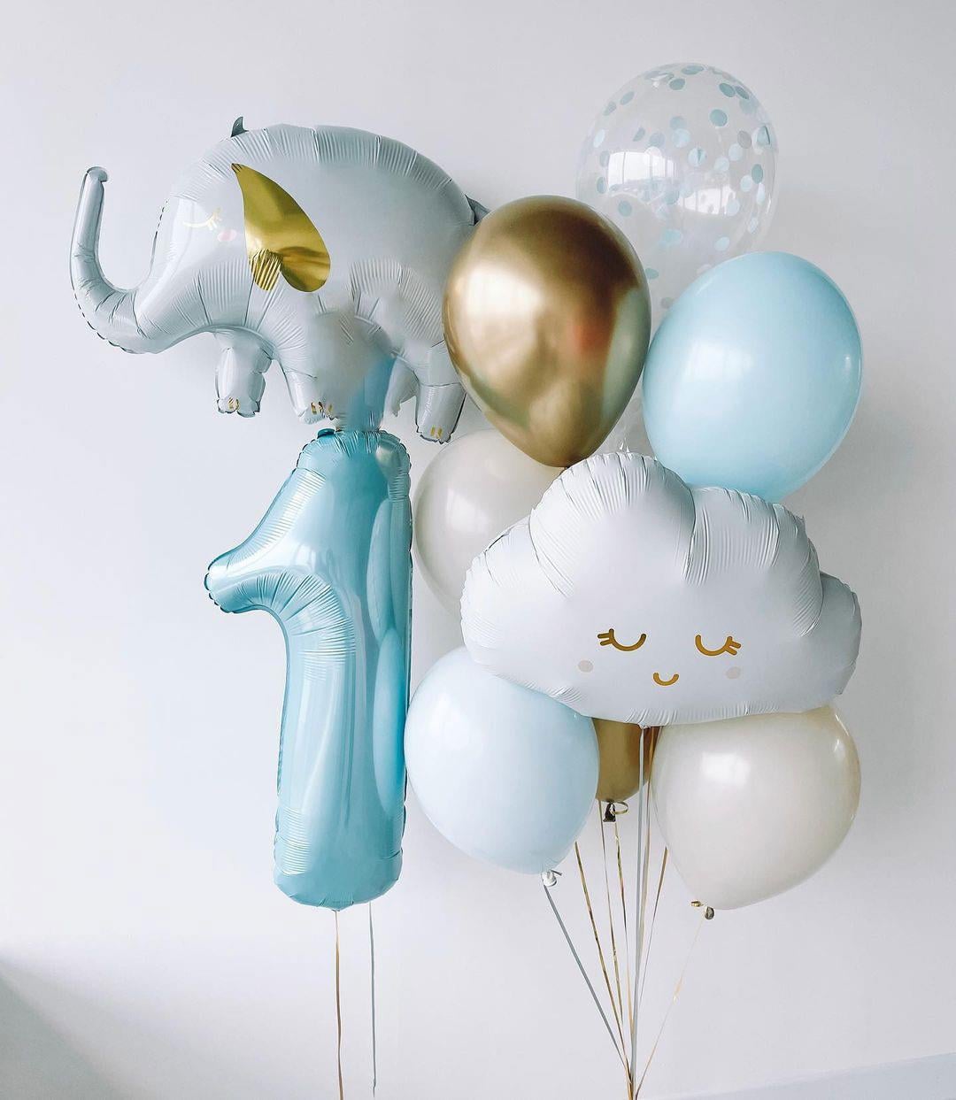 KBK Market 1 Yaş Mavi Bulut ve Fil Temalı Folyo Balon Seti