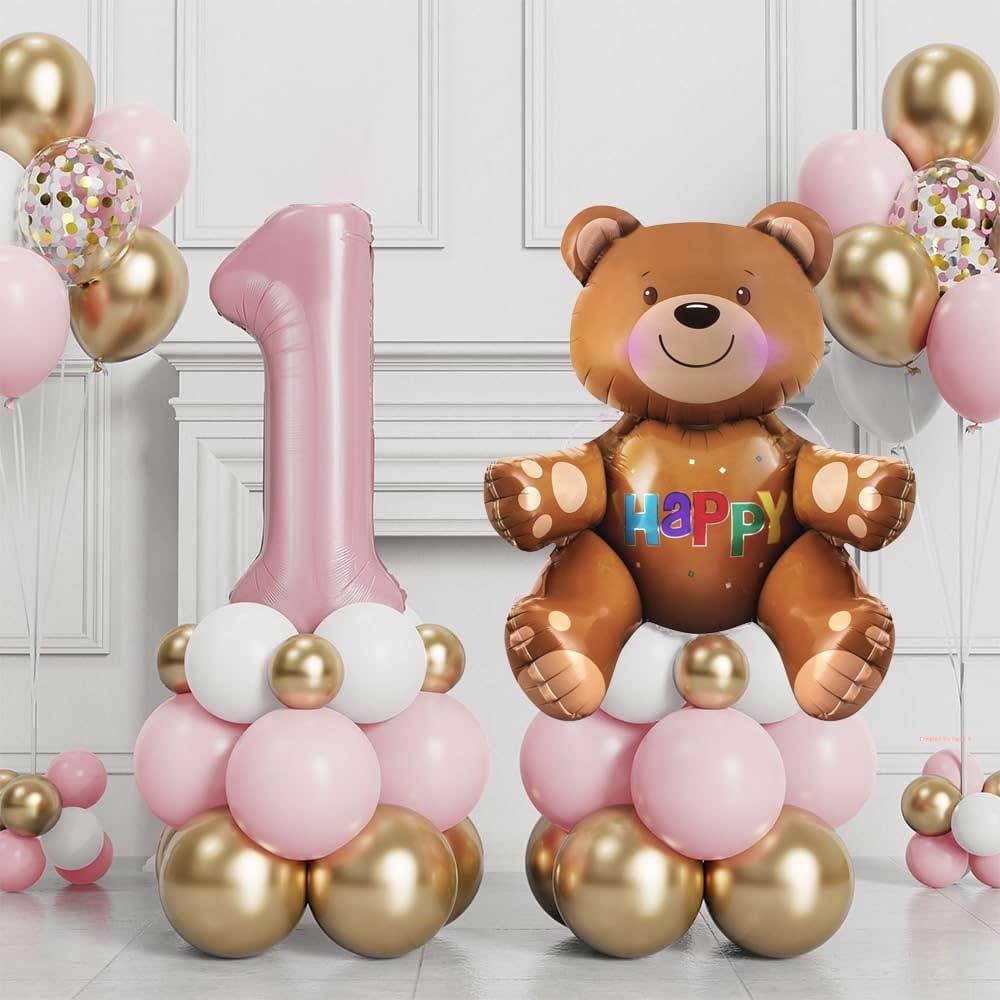 KBK Market Ayıcıklı Balon Standlı Balon Seti Pembe
