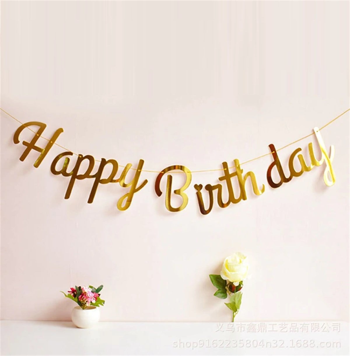 KBK Market Happy Birthday Banner Altın Kaligrafi