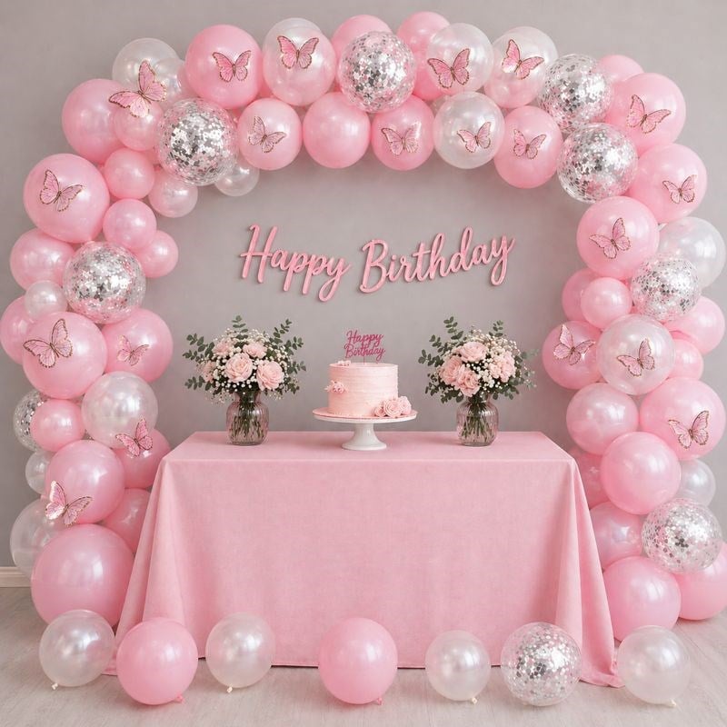 KBK Market Pembe Beyaz Tonlu Balon Zincir Seti