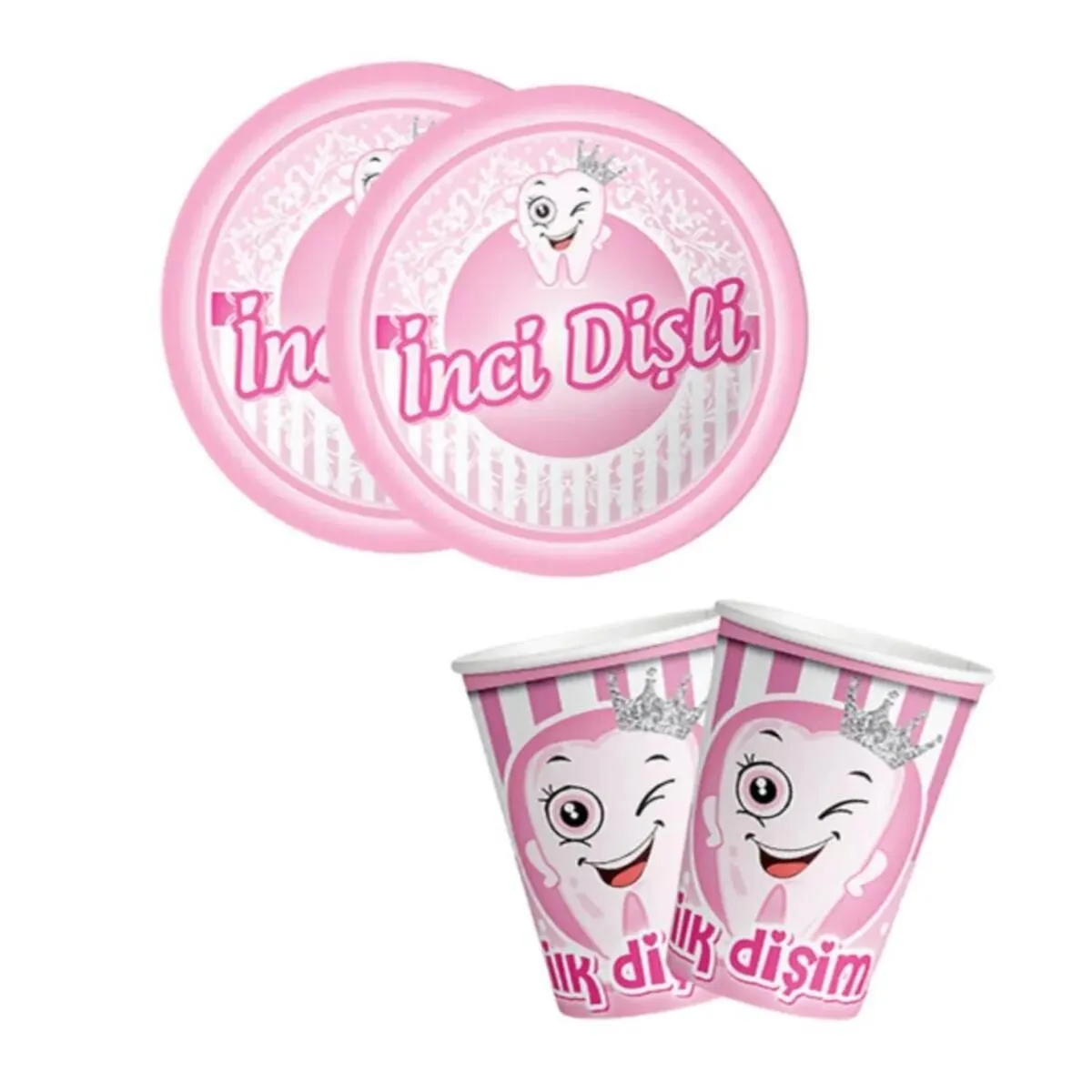 KBK Market Pembe İlk Dişim Karton Tabak Kız 8 Adet