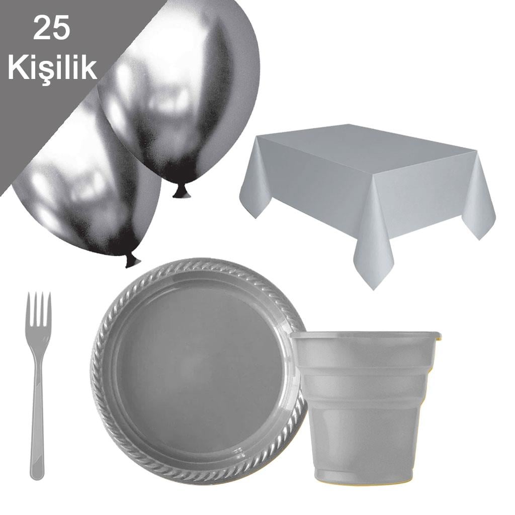 KBK Market Premium Serisi Sofra Doğum Günü Seti- 25 Kişilik Gümüş
