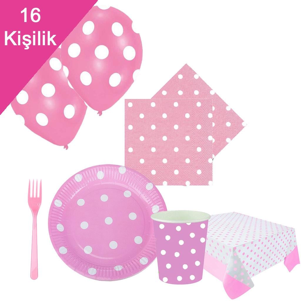 KBK Market Sert Karton Pembe Puantiyeli 16 Kişilik Kullan At Set 