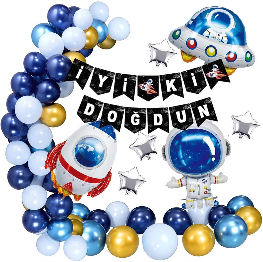 KBK Market Uzay Folyo Balon Seti ve Zincir Balon Seti