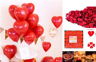 KBK Market 1050 Kuru gül Yaprağı- 50 Kalpli Mum- 10 Kalpli Balon- Sevgiliye Özel Romantik Paket
