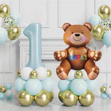 KBK Market Ayıcıklı Balon Standlı Balon Seti Mavi